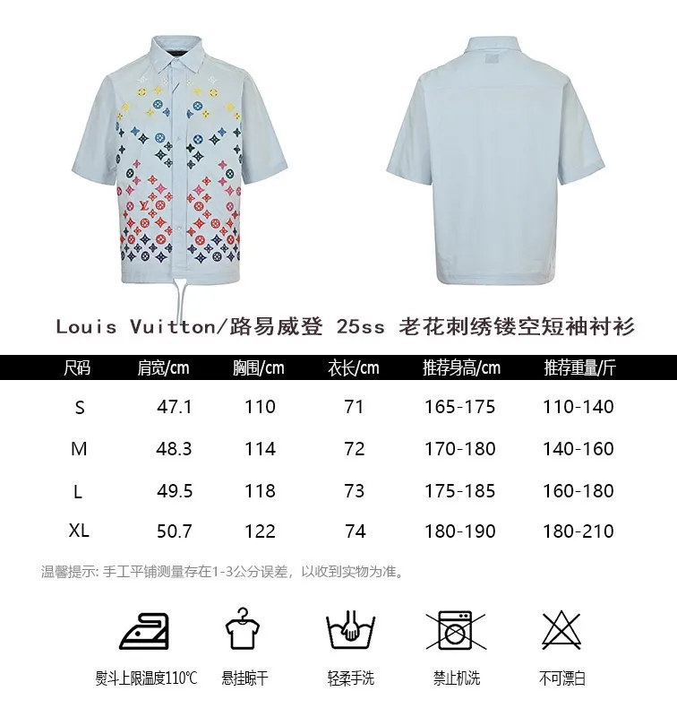 Louis Vuitton/Louis Vuitton 25ss presbyopic embroidered hollow short-sleeved shirt